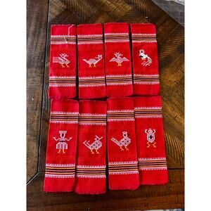Guatemalan Napkin Lot of (8) Red Embroidered Birds VINTAGE Table Linen
